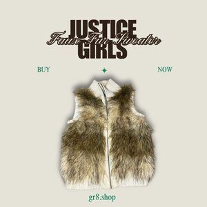 Justice Girls Faux Fur Vest Sweater Size 14 Acrylic/Polyester White/Brown Ribbed